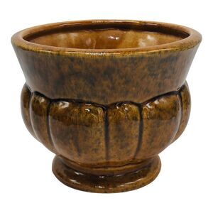 Vintage Haeger Melon Planter Golden Yellow & Brown Gloss Drip Glaze #667